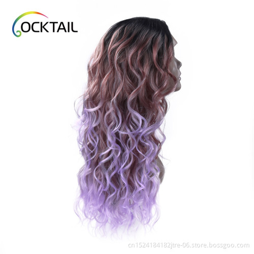 Japanese fiber three tone ombre color big wavy synthetic lace front wig in stock